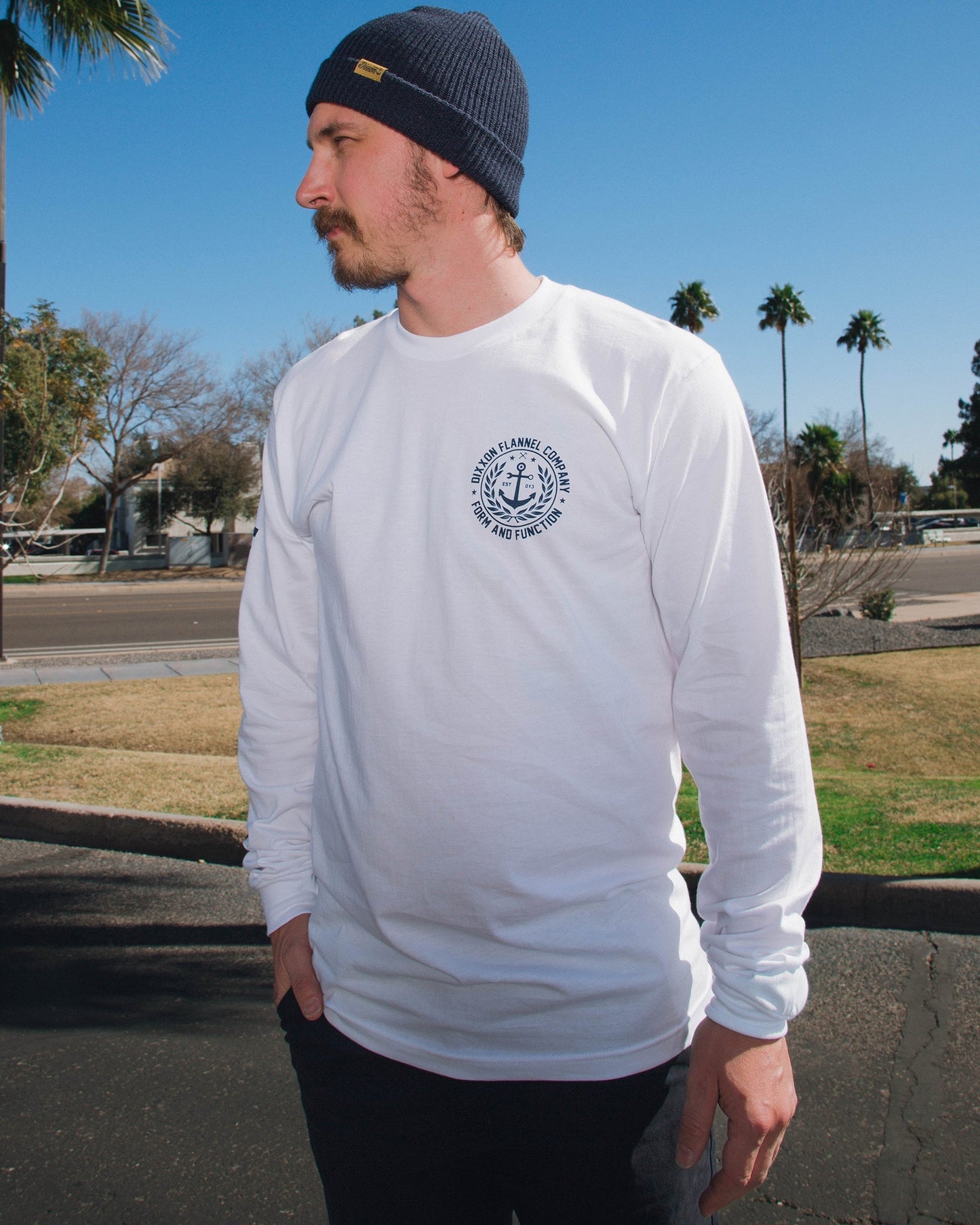 Anchor Crest Long Sleeve T-Shirt - White & Navy