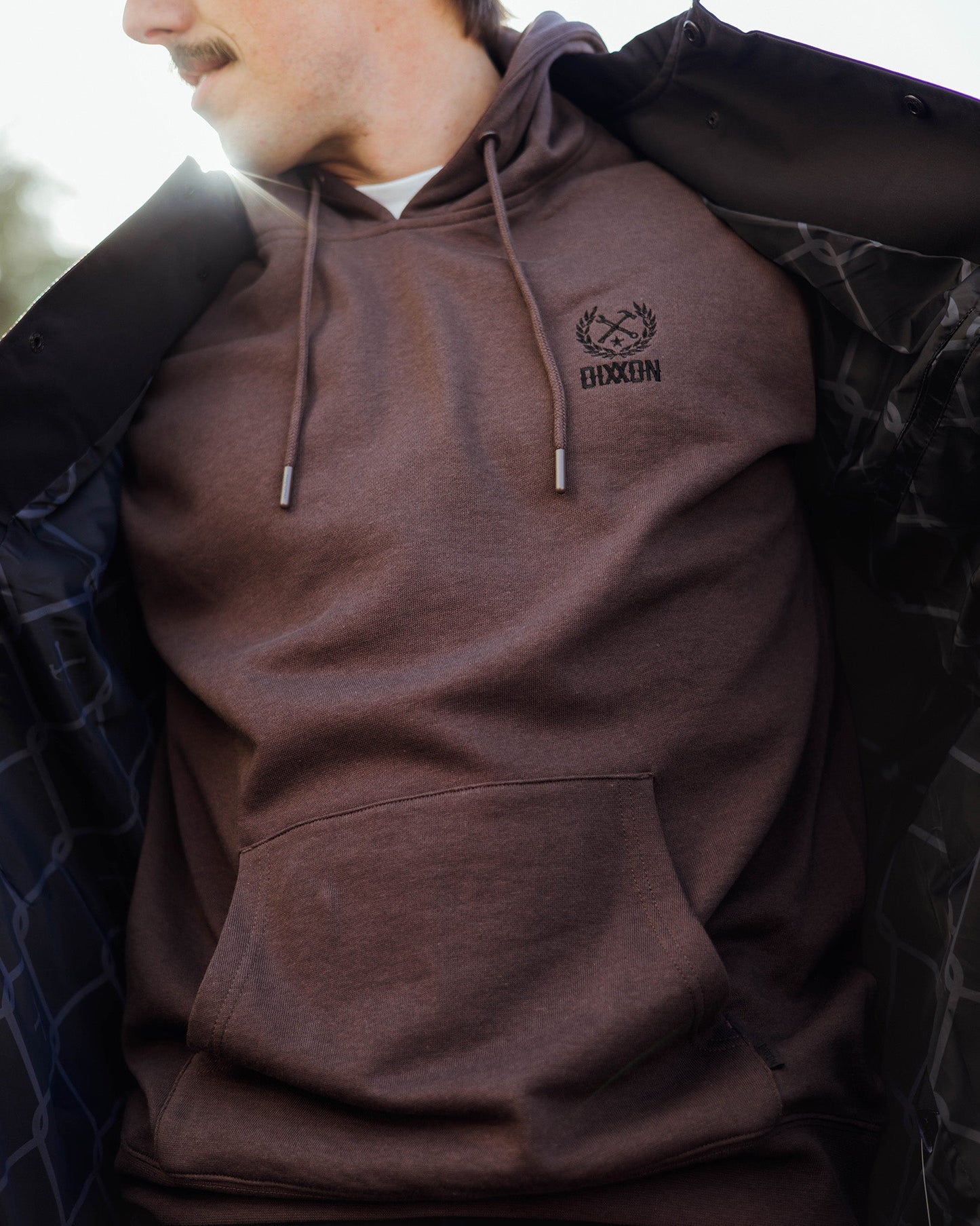 Black Crest Lightweight Pullover Hoodie - Brown