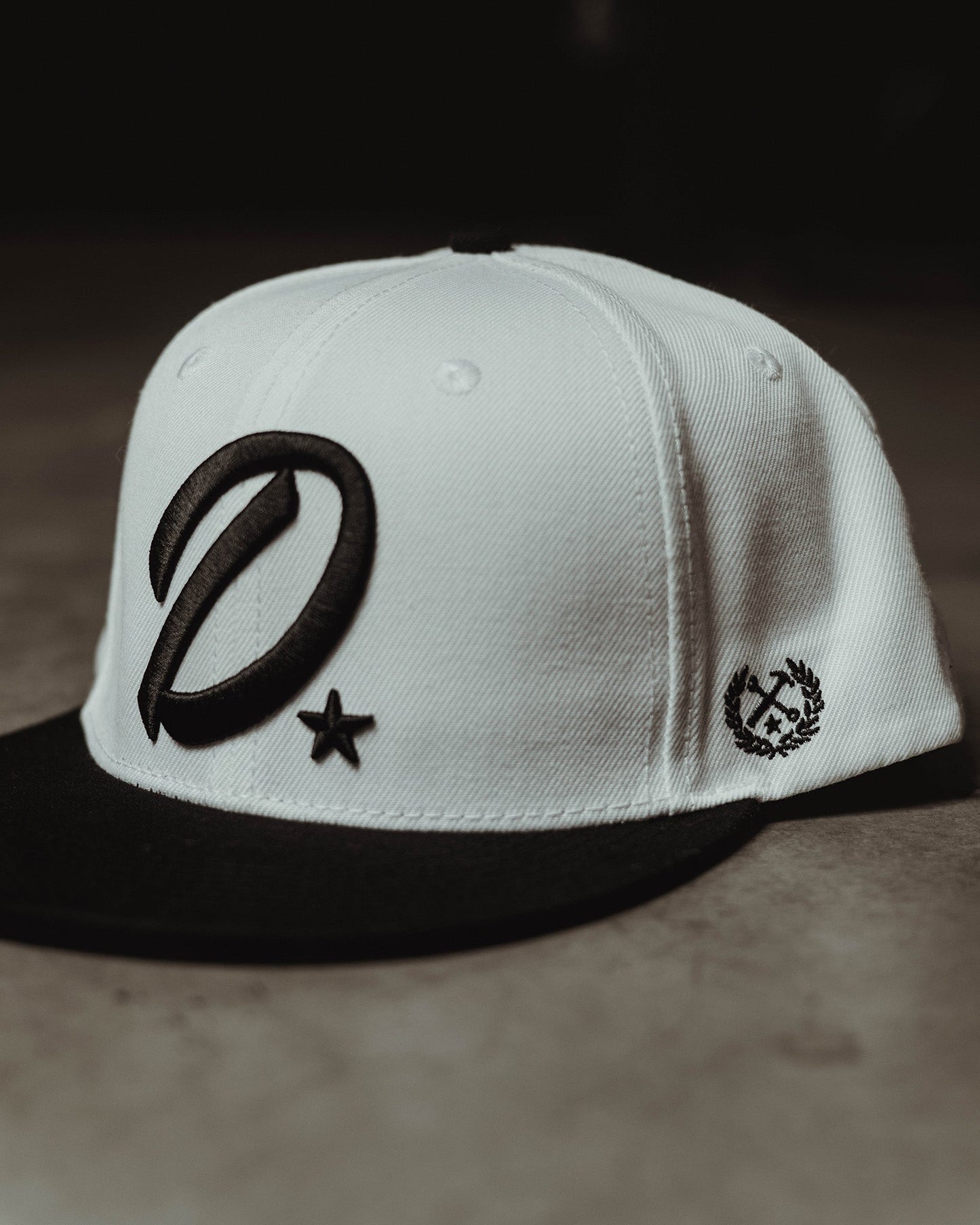 Black D-Star Flat Bill Snapback - White