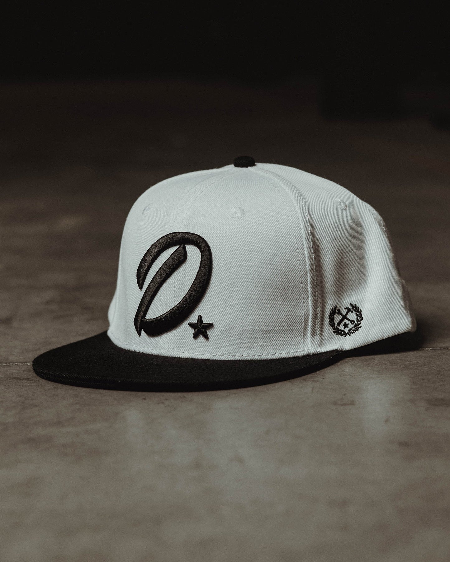 Black D-Star Flat Bill Snapback - White