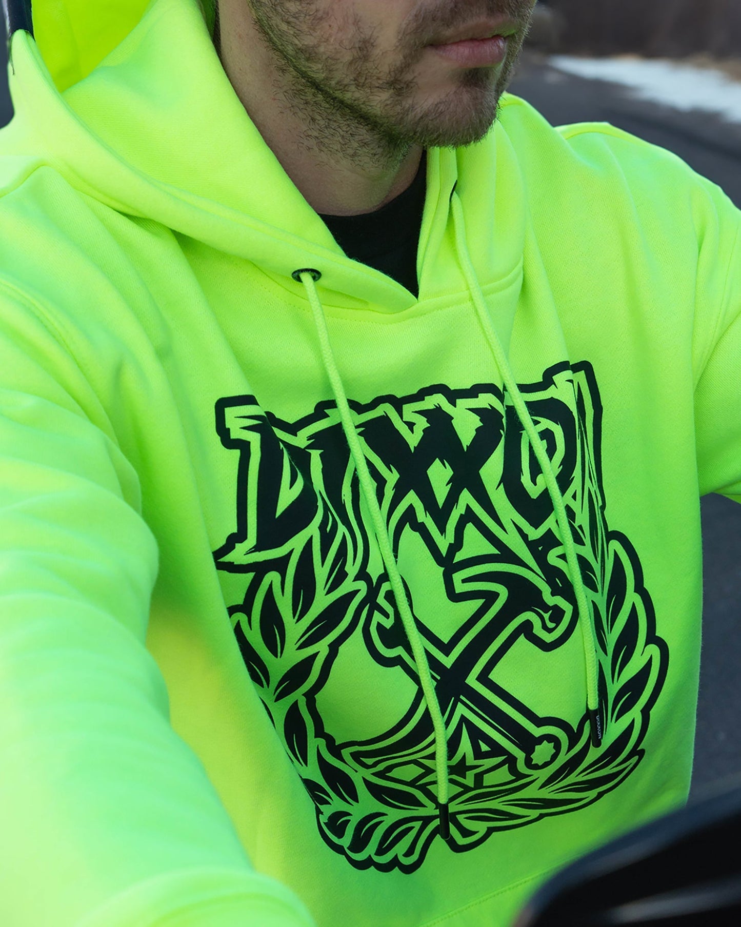 Black Party Crest Hi-Vis Pullover Hoodie - Yellow