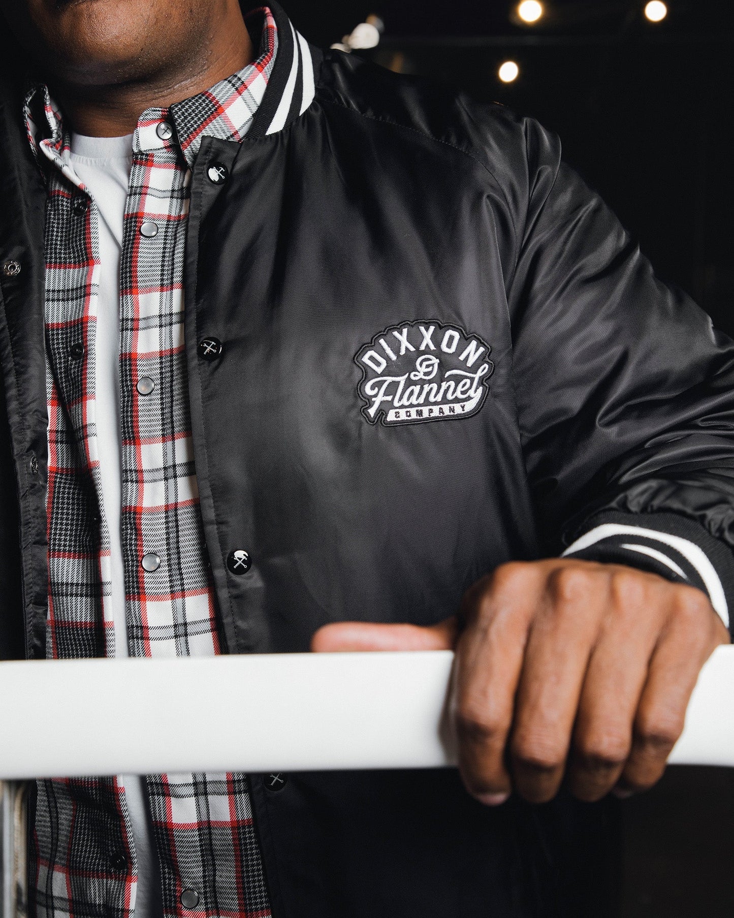 Black Pastime Nylon Varsity Jacket