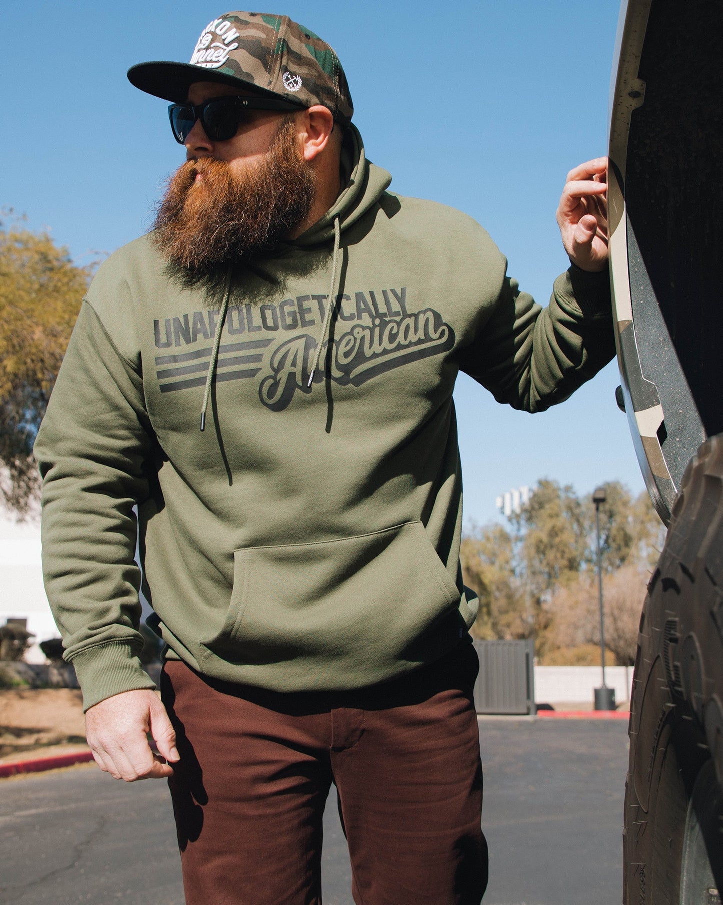 Black Unapologetically American Pullover Hoodie - O.D. Green