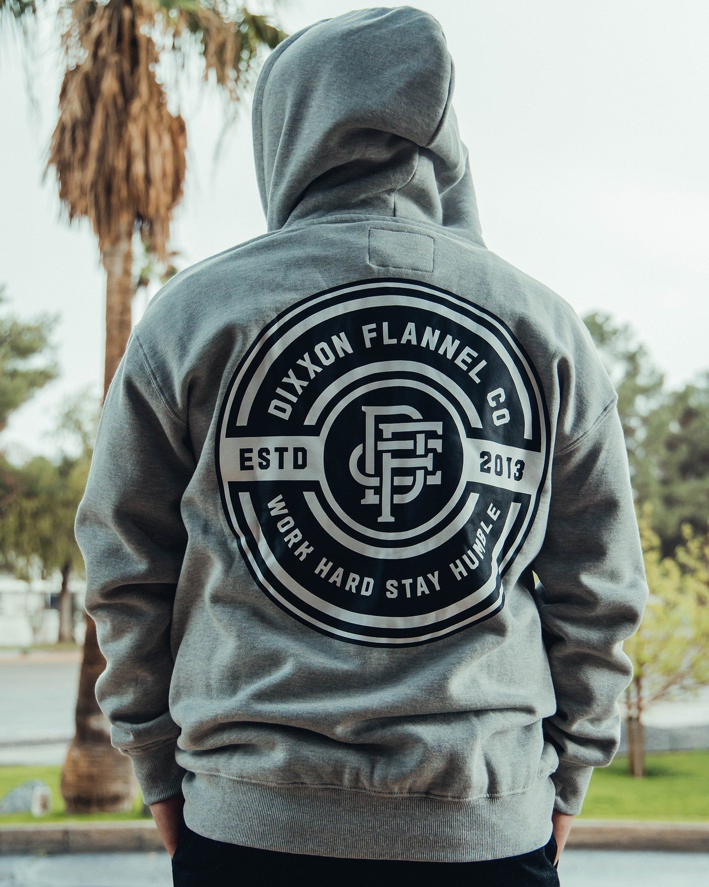 Black Work Hard Badge Zip Up - Heathered Gray