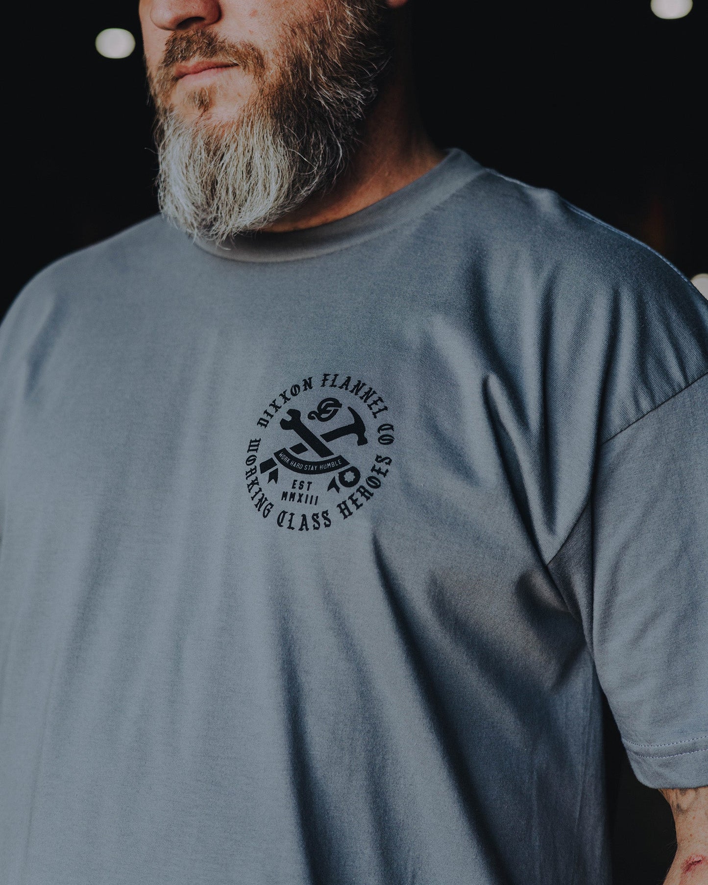 Black Working Class Badge T-Shirt - Charcoal