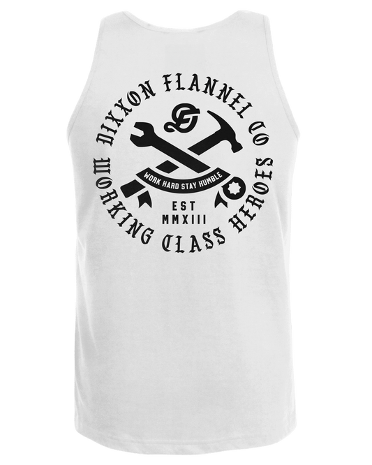 Black Working Class Badge Tank - White