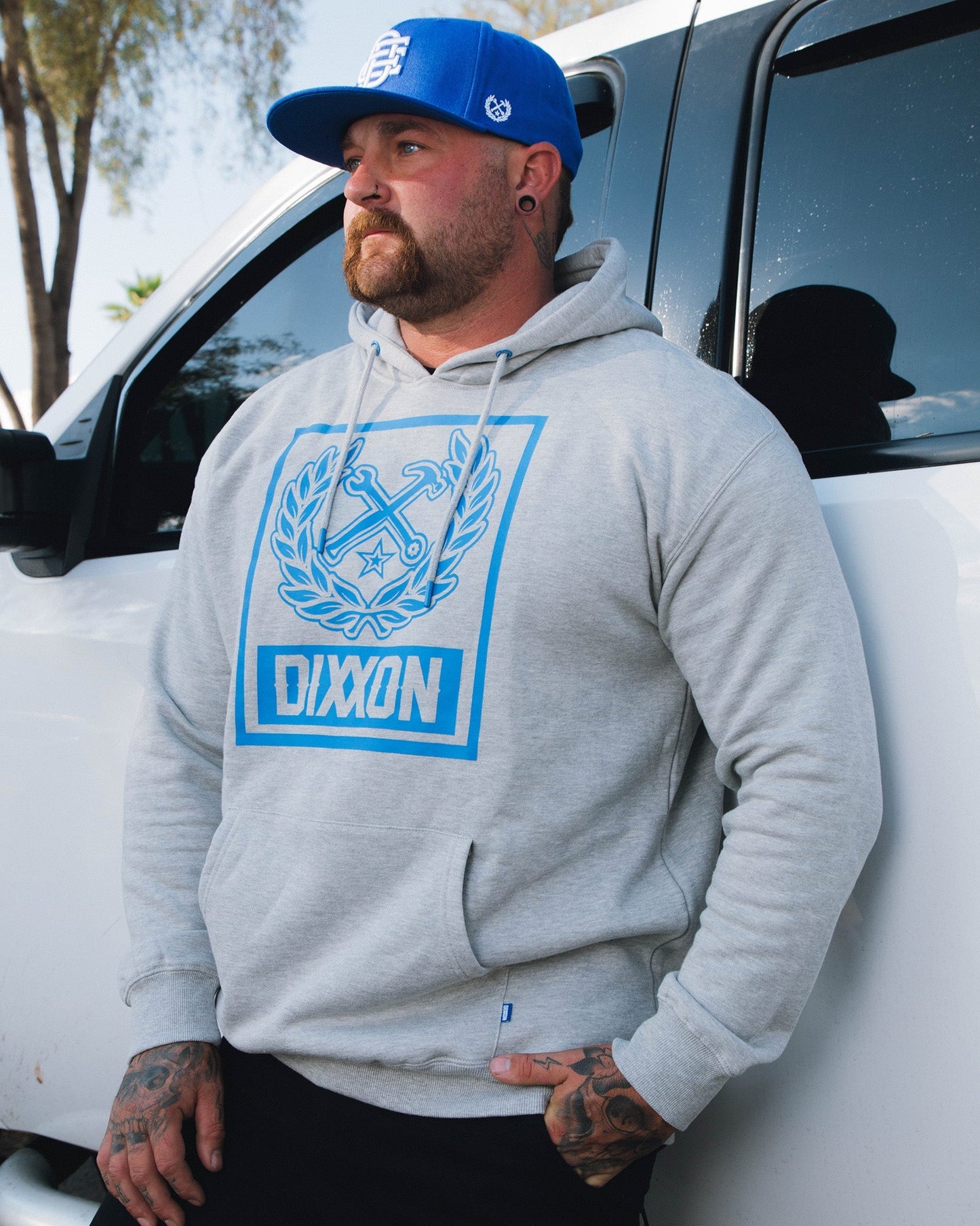 Blue Box Crest Pullover Hoodie - Heather Gray