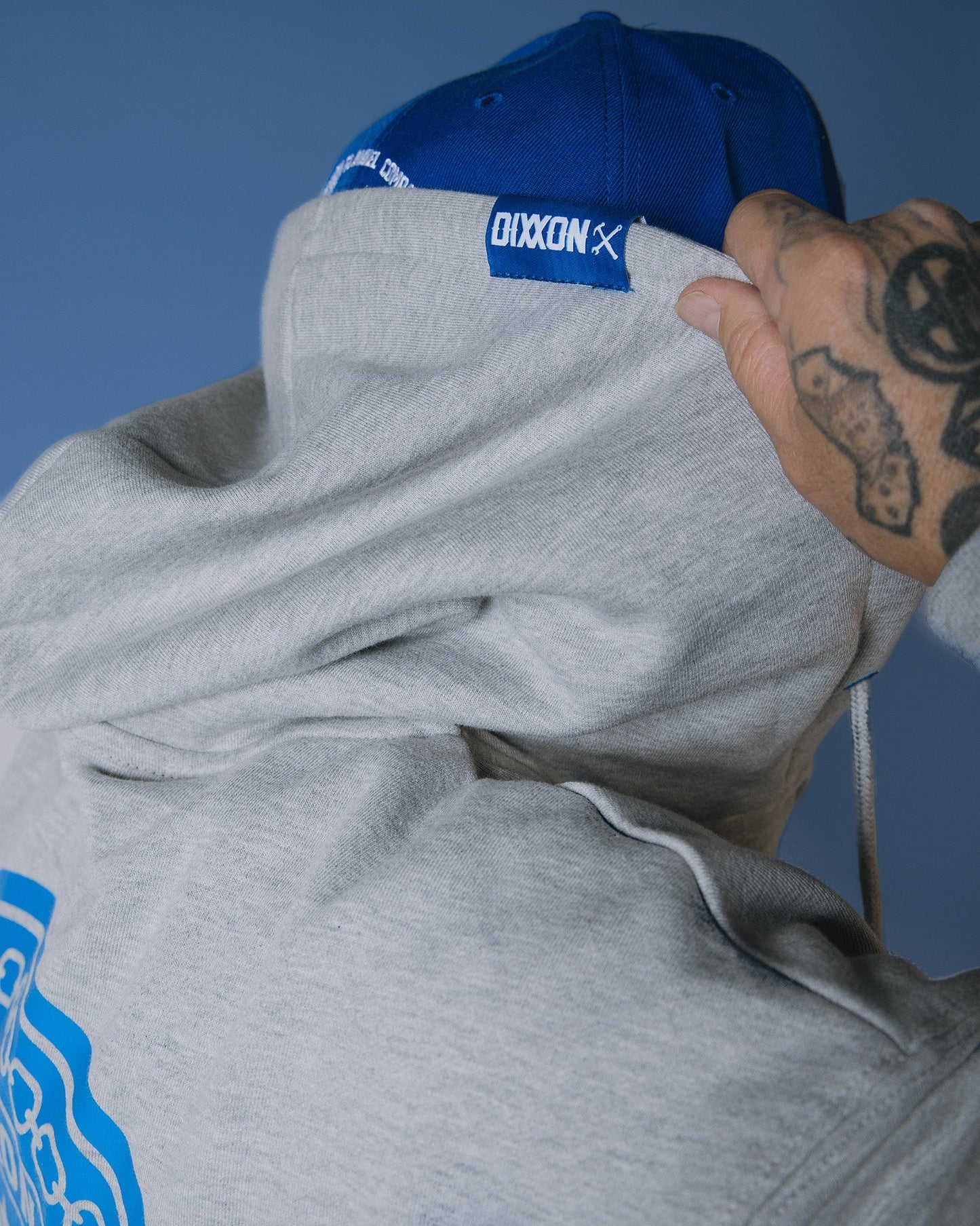 Blue Chain Badge Zip Up Hoodie - Heathered Gray