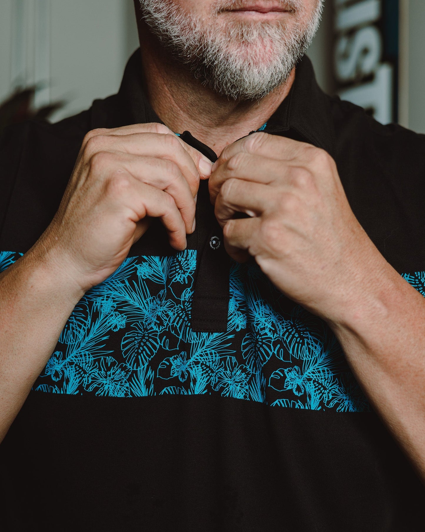 Blue Floral Premium Polo - Black