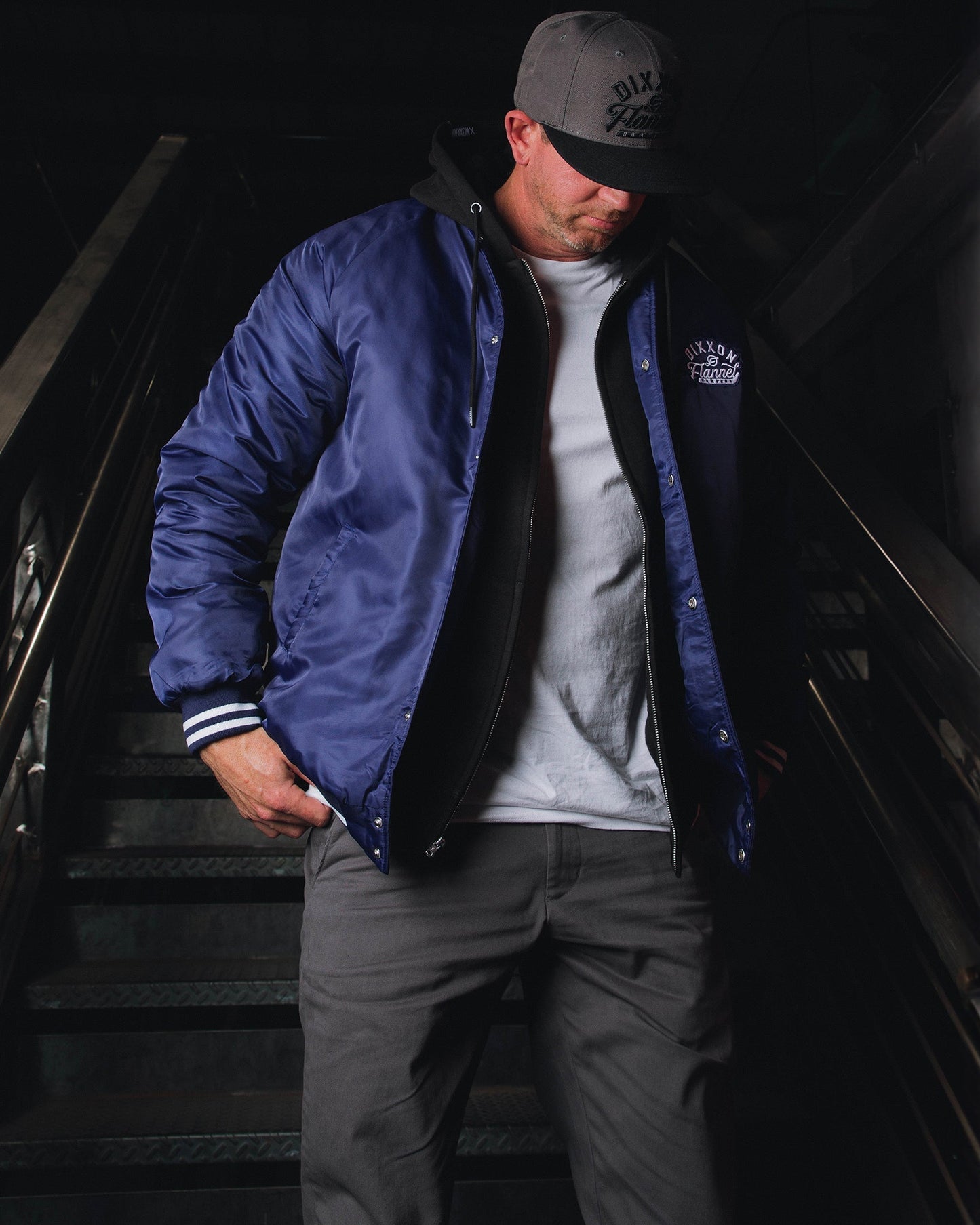 Blue Pastime Nylon Varsity Jacket