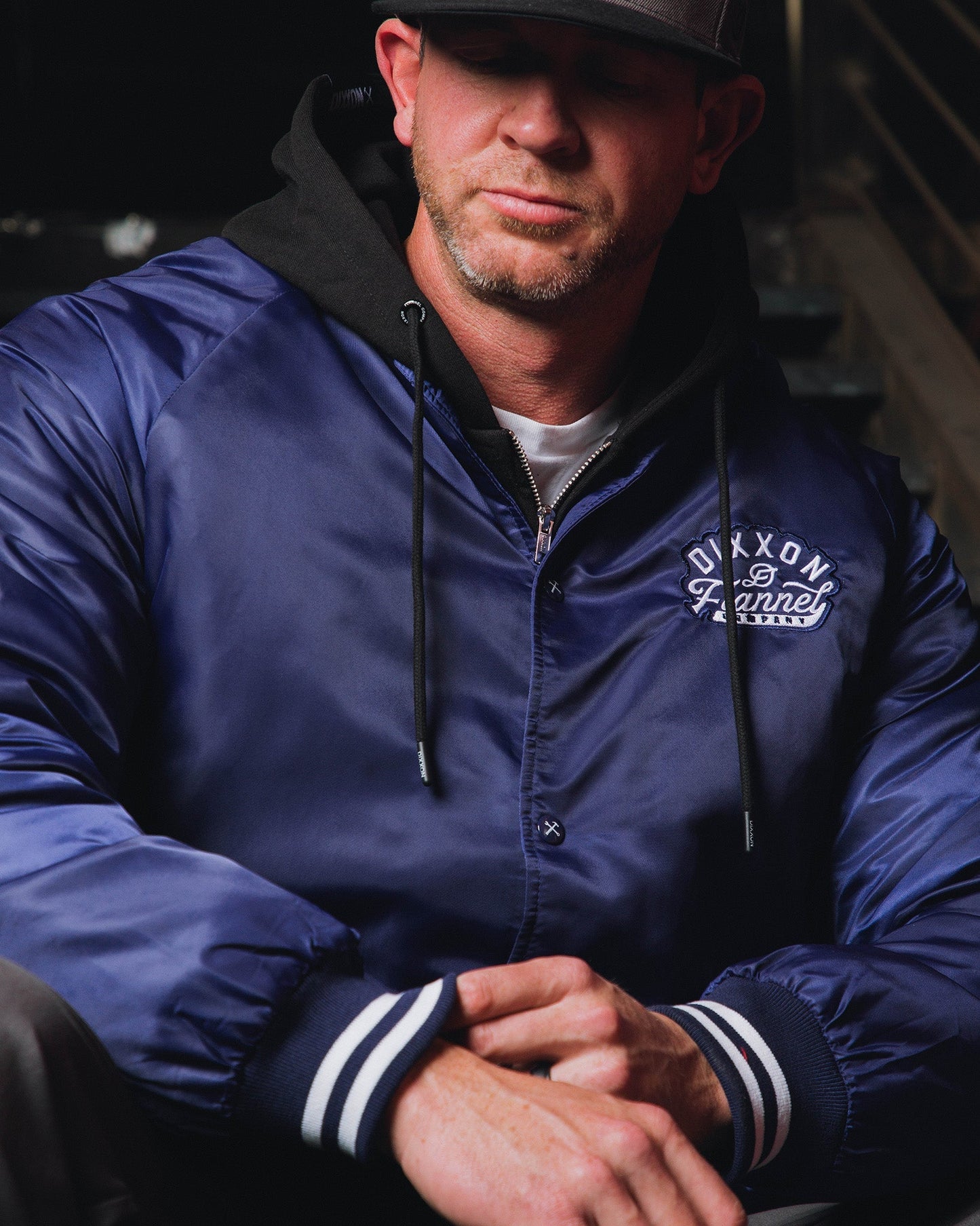 Blue Pastime Nylon Varsity Jacket