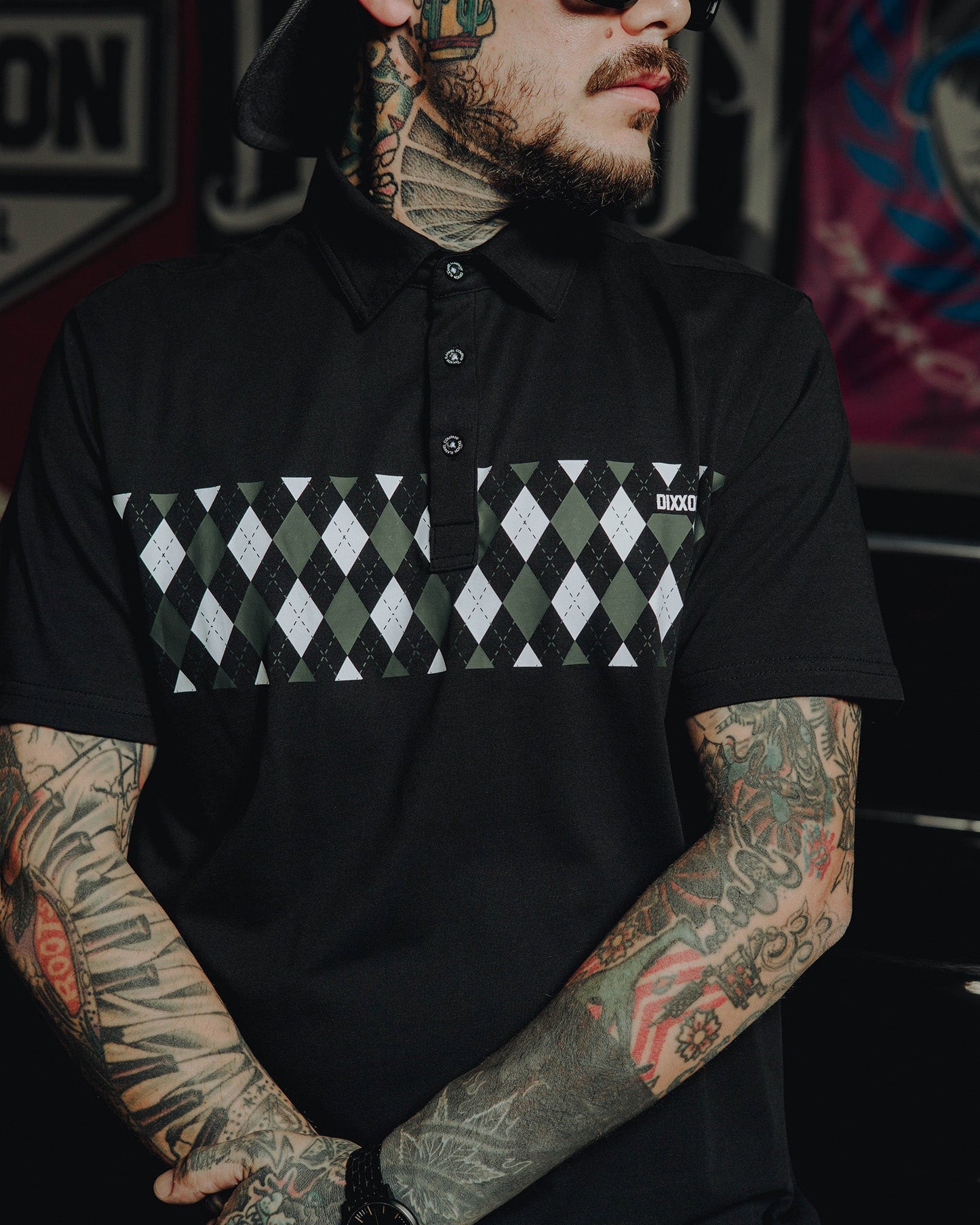 Black Argyle Premium Polo